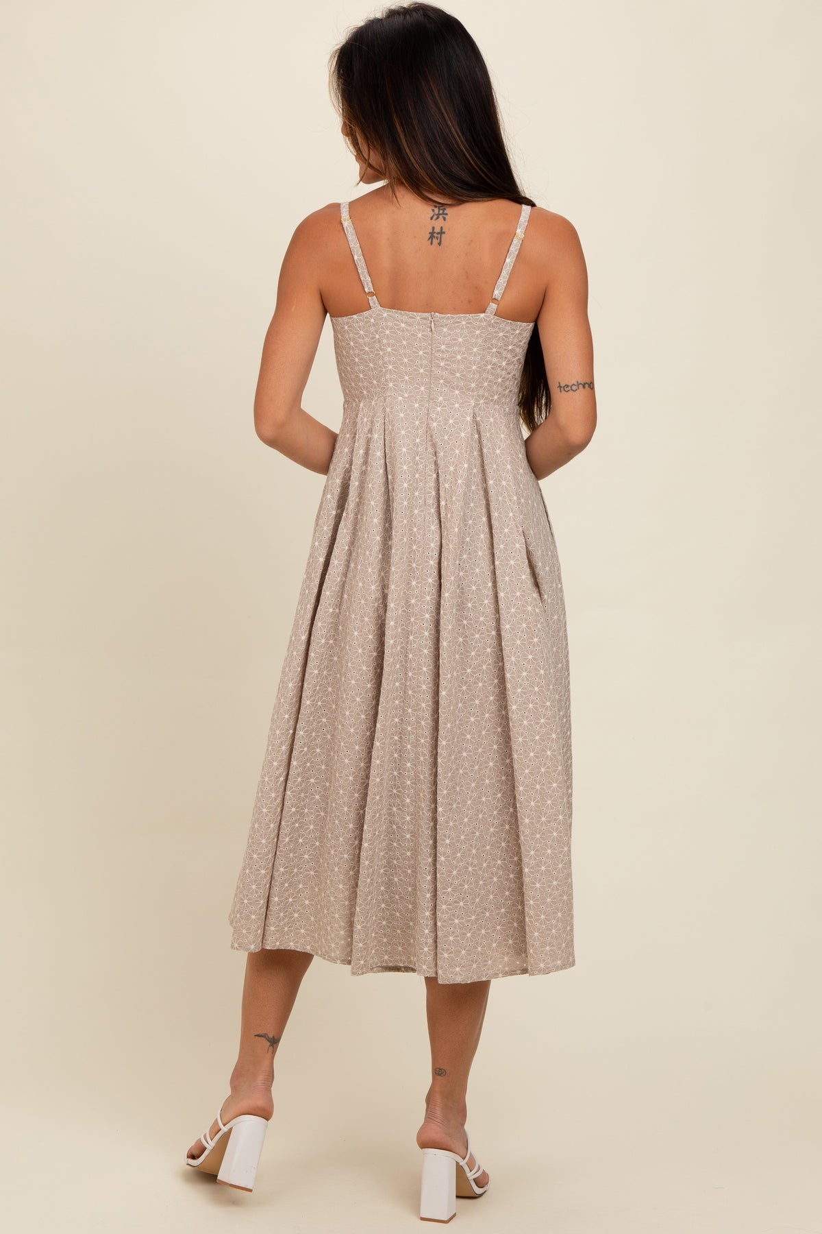 Beige Floral Embroidered Maxi Dress