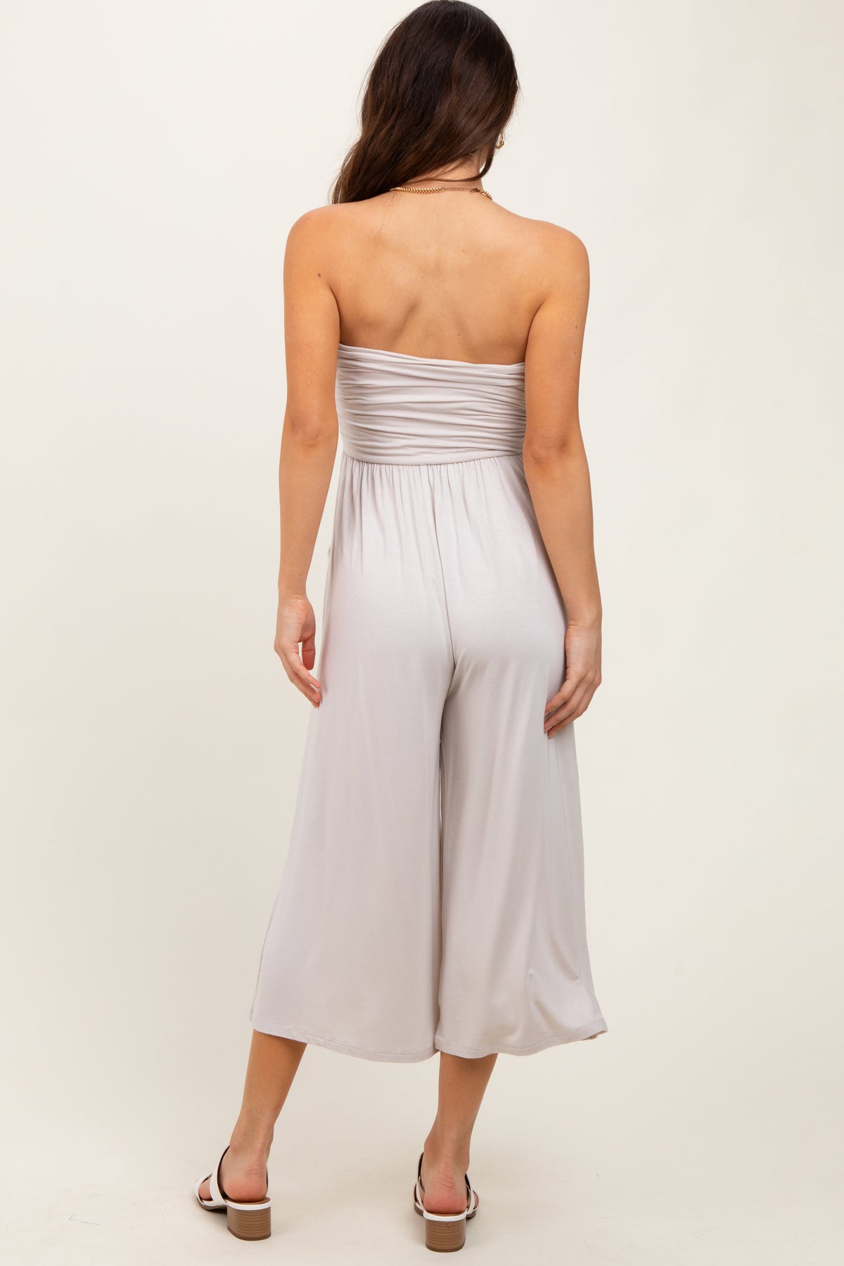 Beige Double Layered Strapless Tube Top Jumpsuit