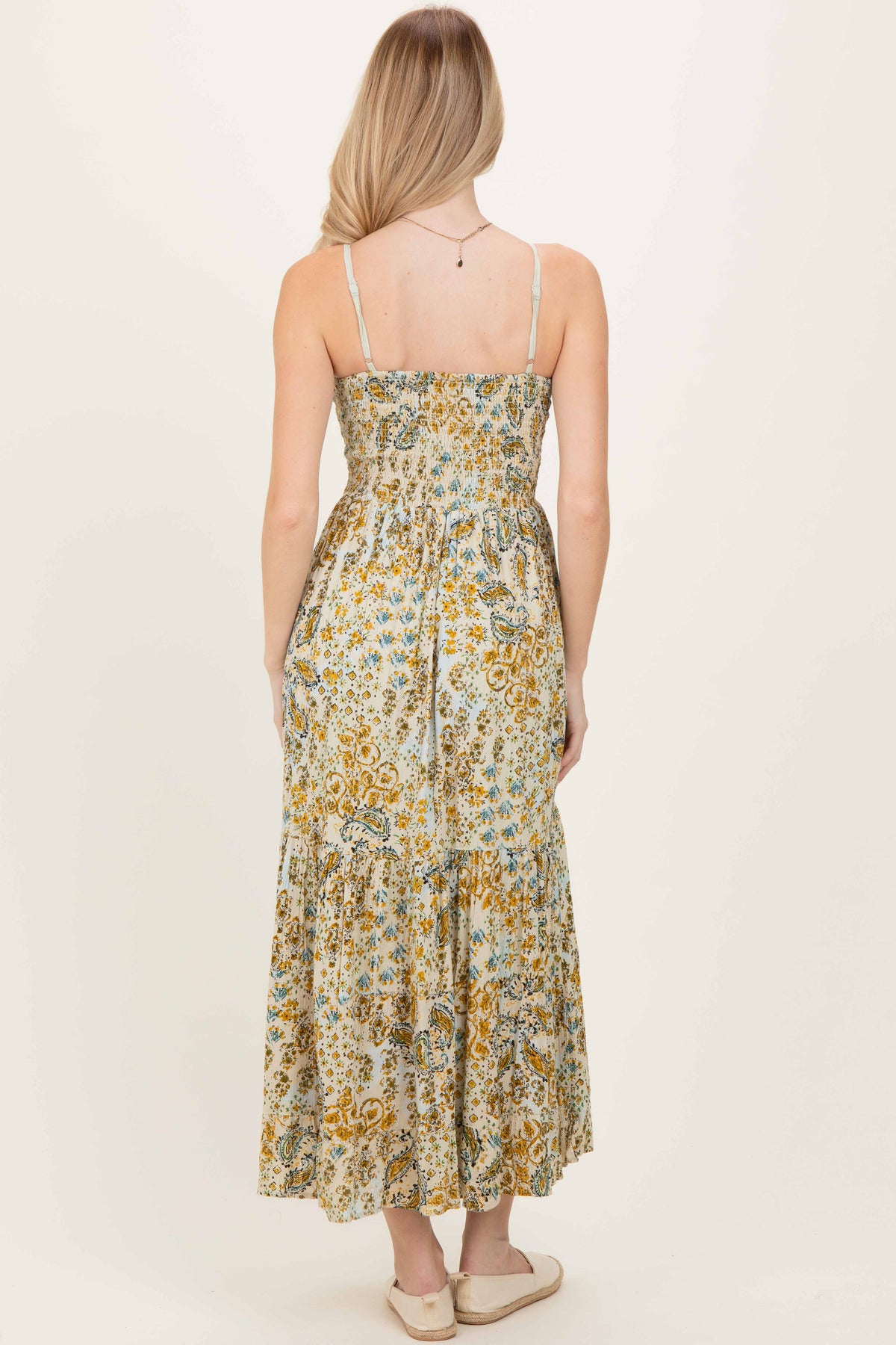 Beige Paisley Floral Twisted Front Maxi Dress