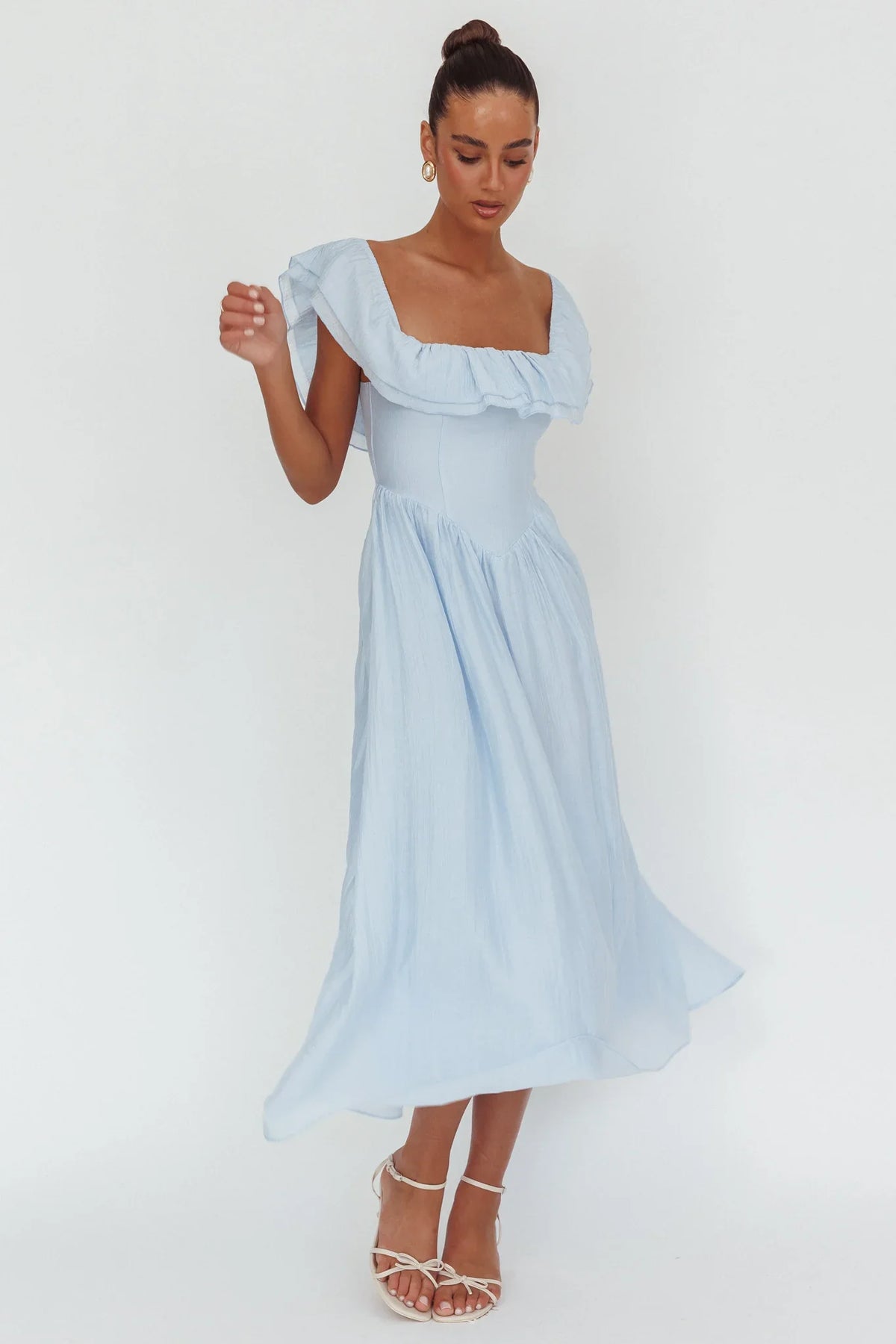 Serinah Basque Waist Off-Shoulder Maxi Dress Blue