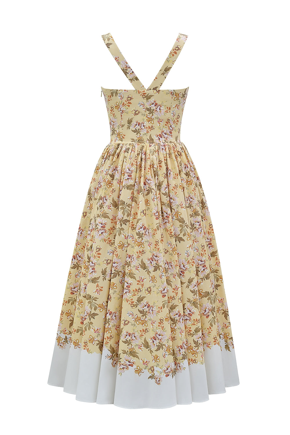 honeyflower print gathered cotton midi dress