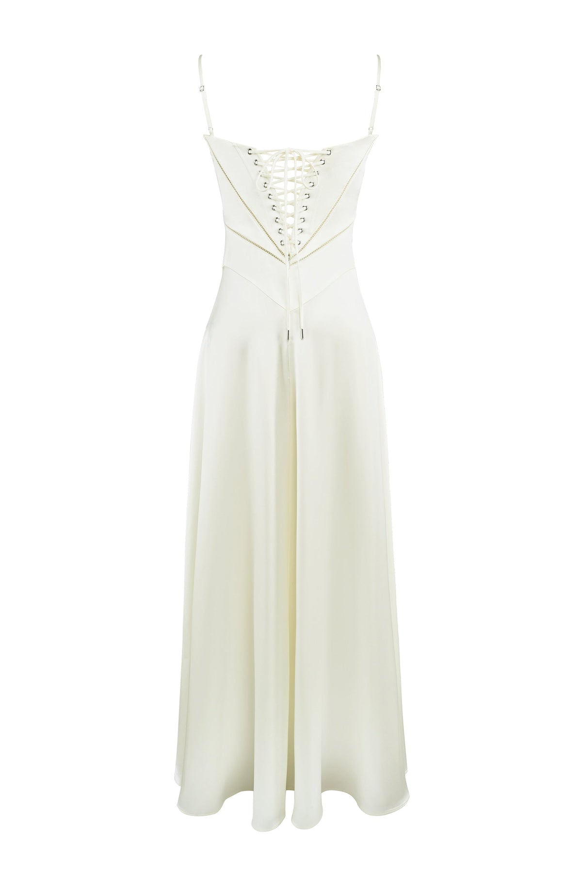 ivory satin lace up maxi dress