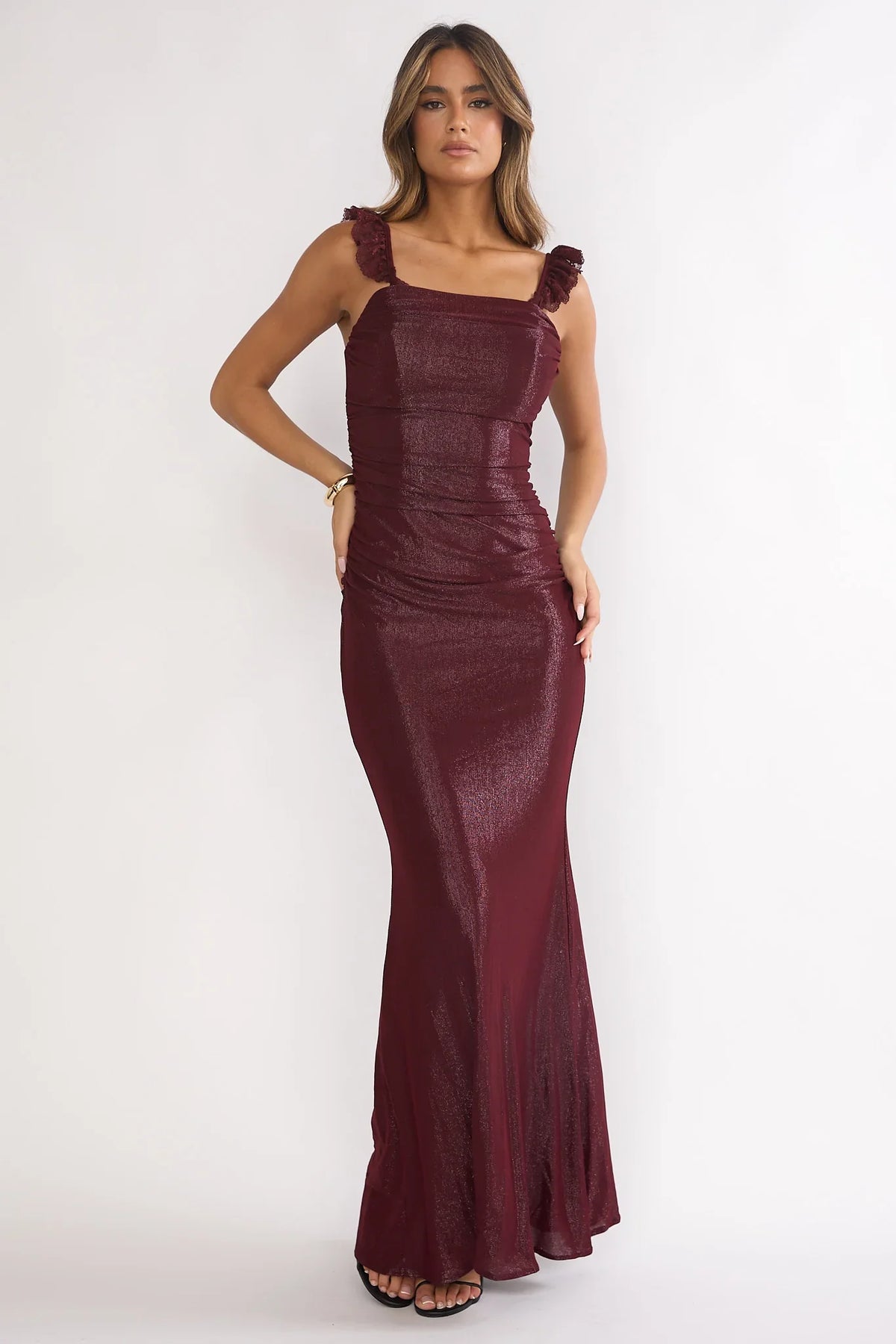 Valara Lace-Up Back Maxi Dress Wine