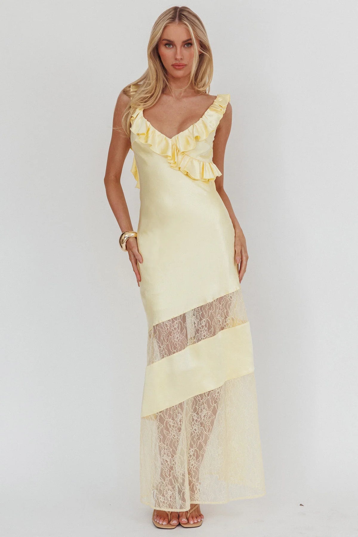 Alba Frill & Lace Trim Maxi Dress Butter