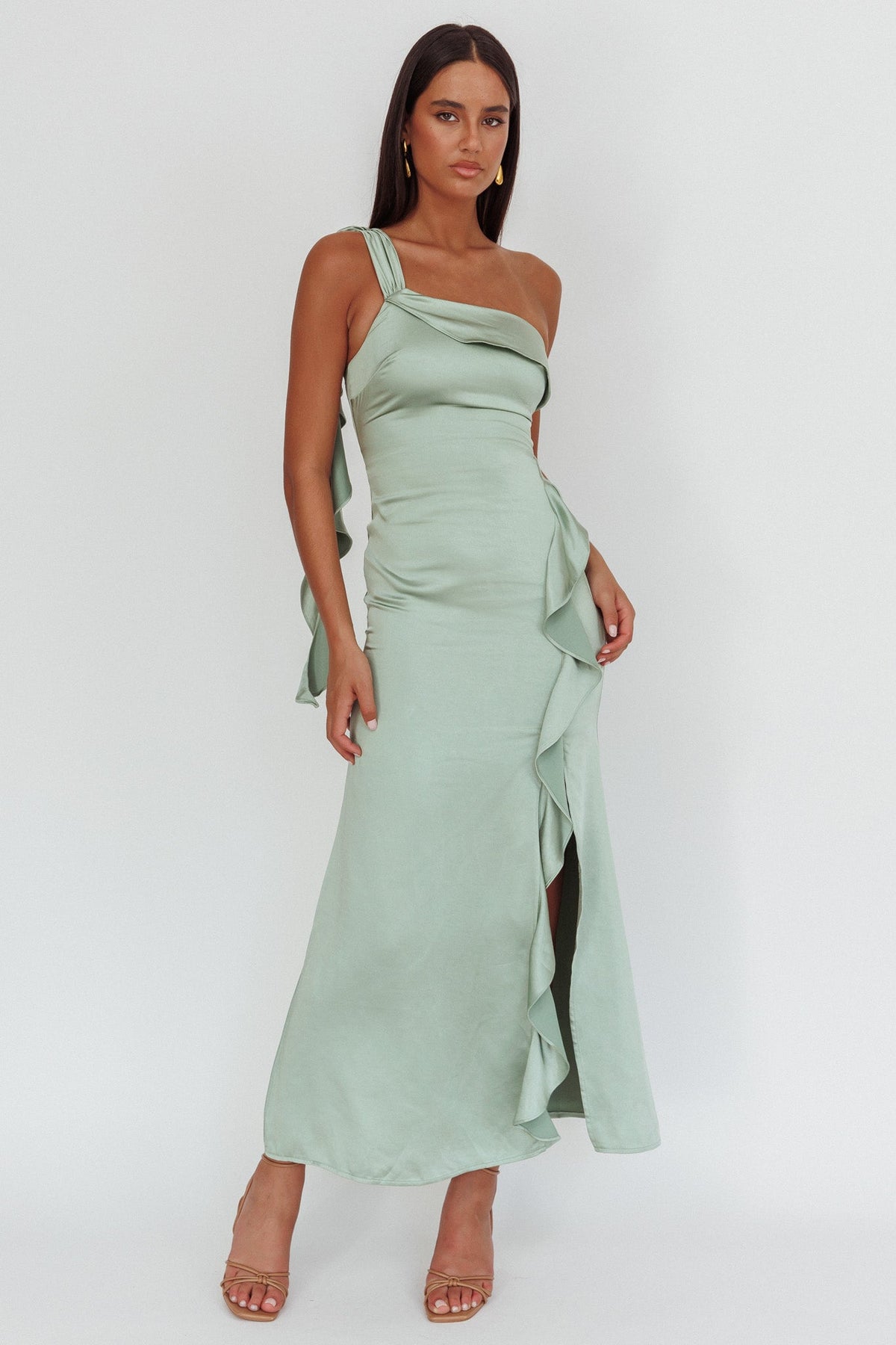 Carmel One-Shoulder Split Maxi Dress Sage