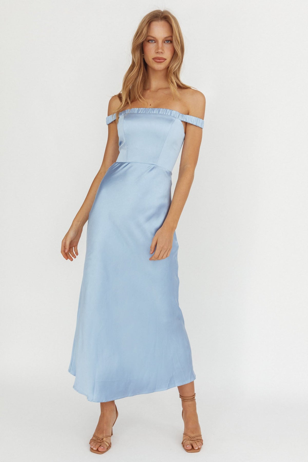 Cari Off-Shoulder Strap Maxi Dress Ice Blue