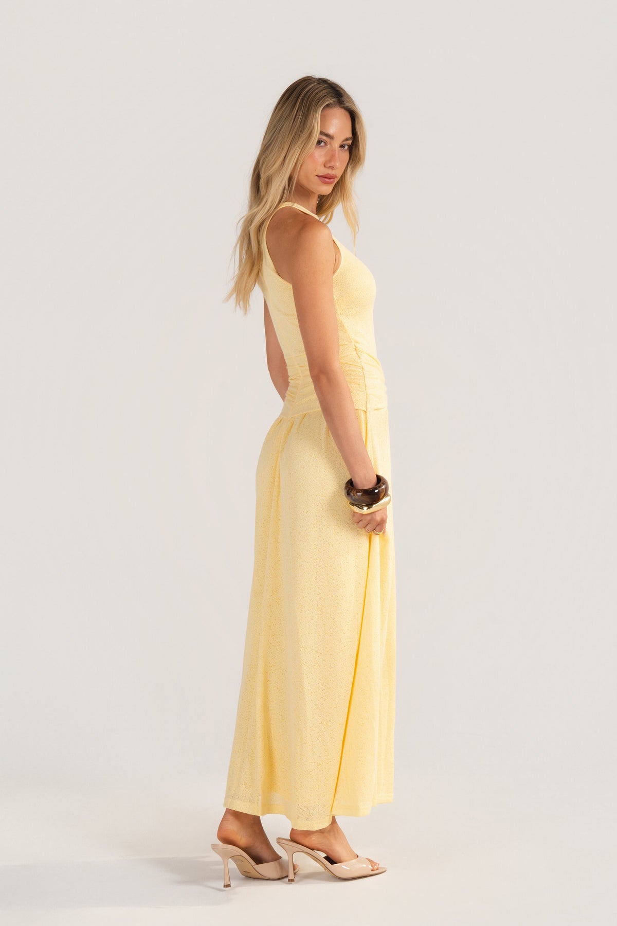 Davina Knit Yellow High-Neck Halter Dress