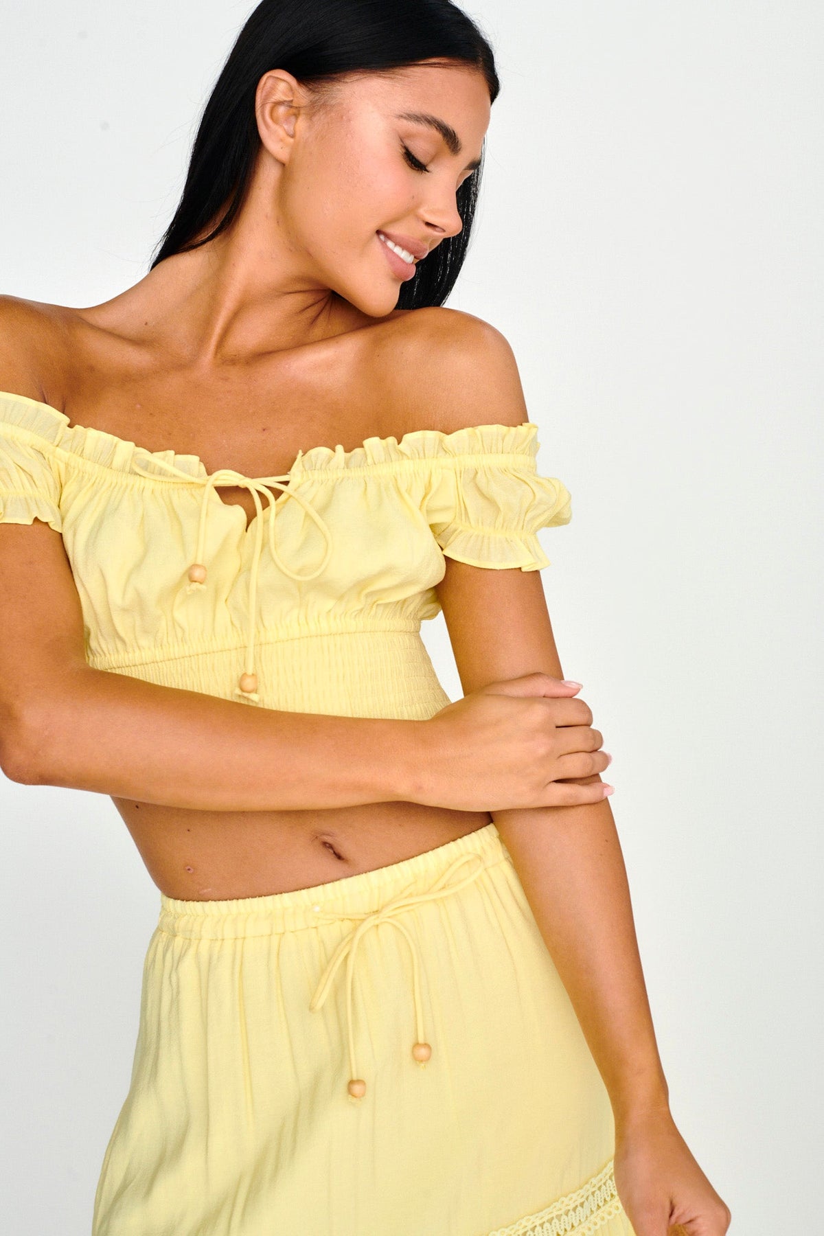 Canyon Cove Puff Sleeve Crop Top Yellow