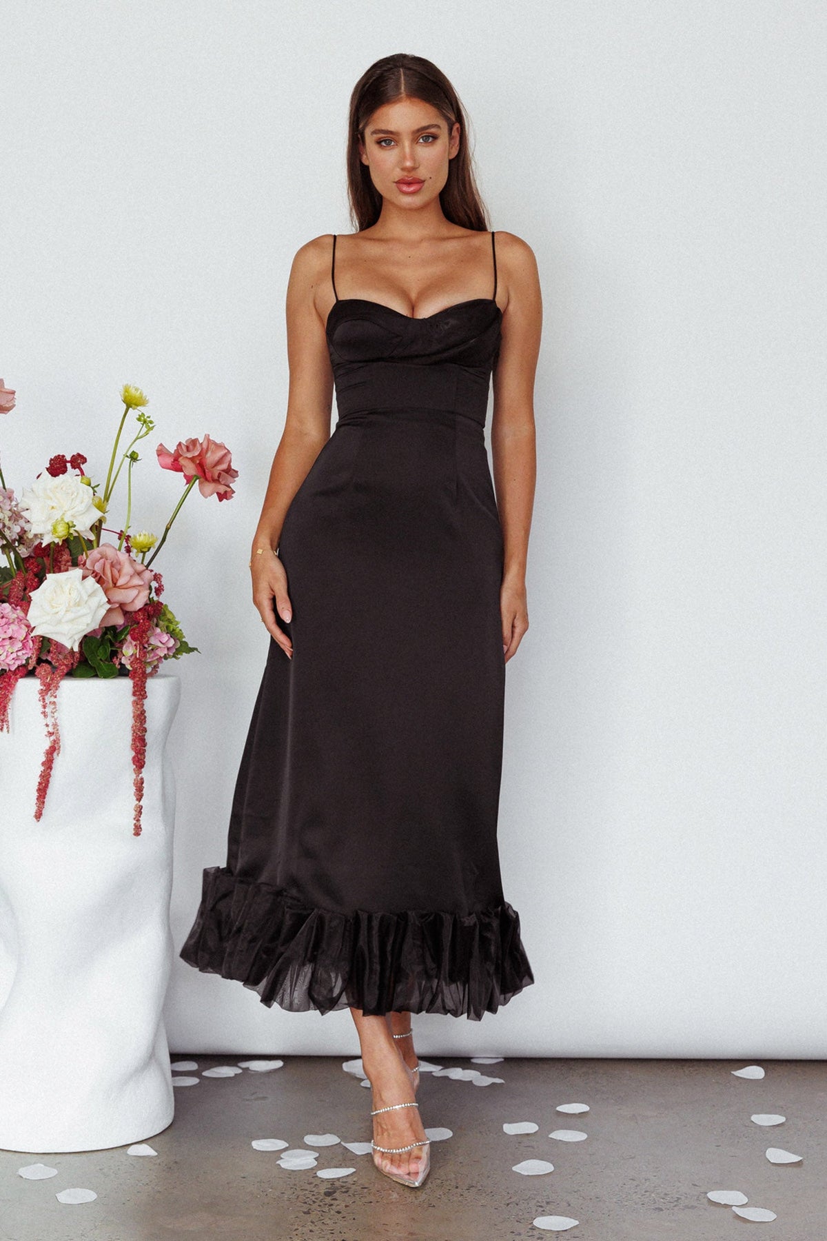 Buona Sera Hem Decoration Midi Dress Black