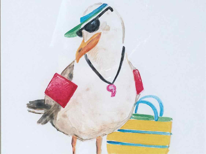 'Beach Bum I' Watercolor Print Double Matted In Dritwood Gray Frame