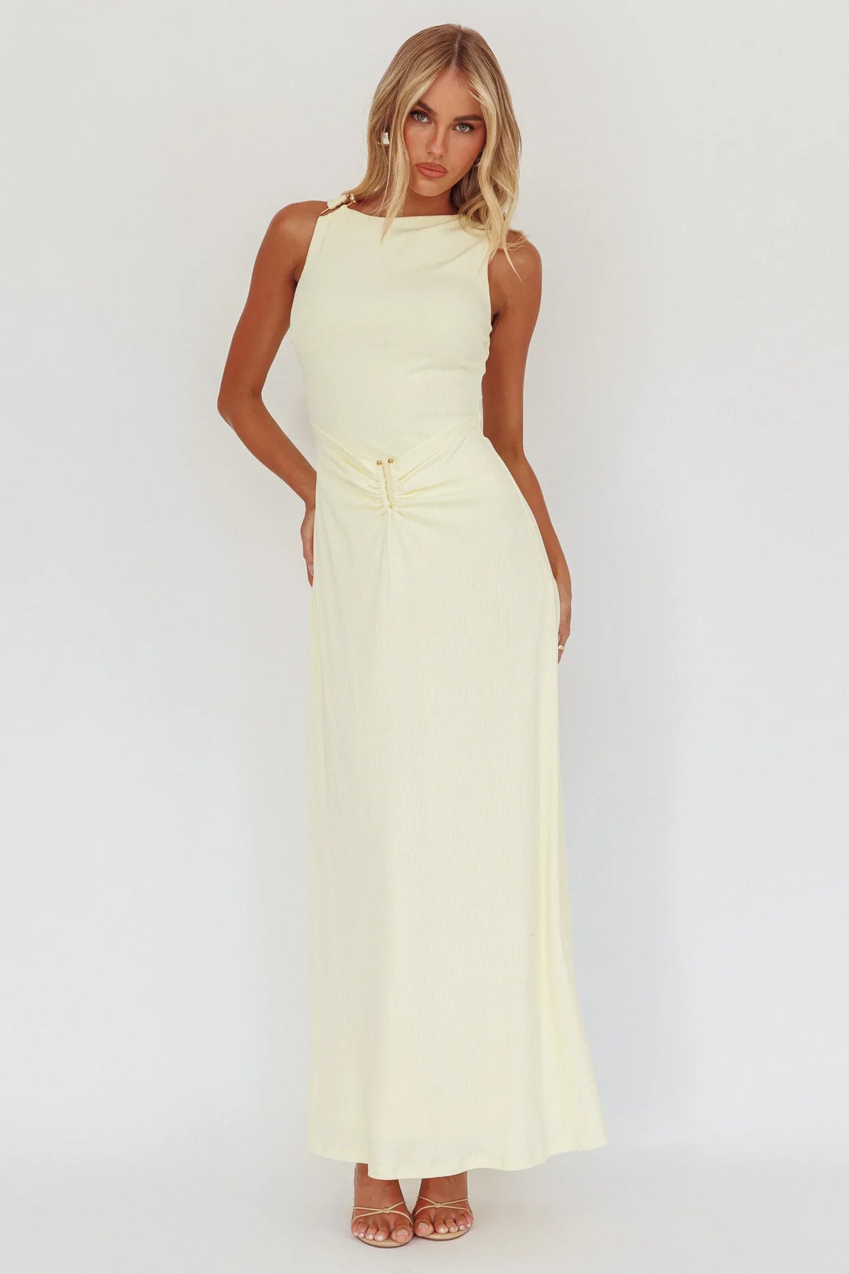 Casino Gold Hardware Ribbed Maxi Dress Butter