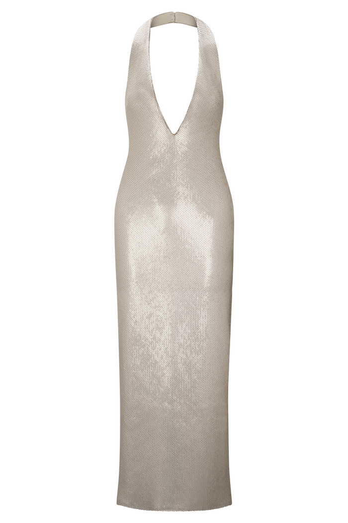 Carnation Sequin Halter Midi Dress - Gold