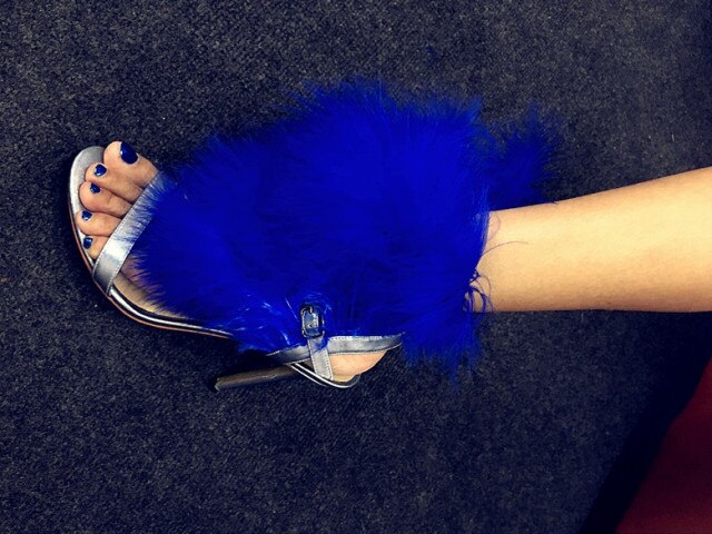 Clearance - Blue Feathered Heels