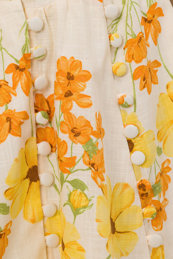 Deon Button Mini Dress - Yellow