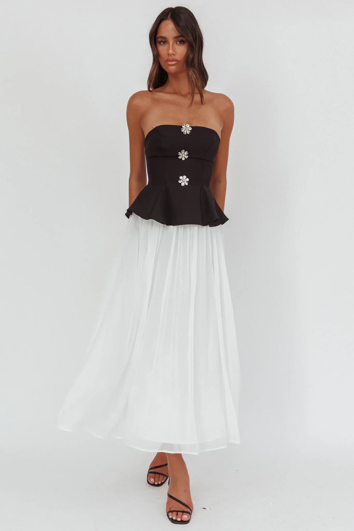 Rebel Peplum Bodice Midi Dress Black