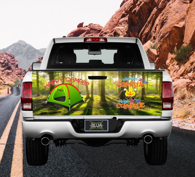 Happy Camper Tailgate Wrap Vinyl Graphic Decal Sticker