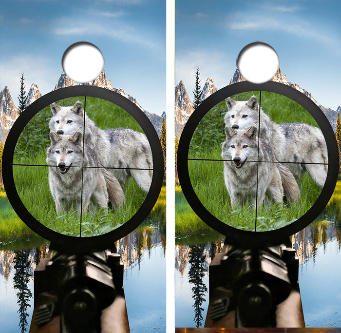 Hunting Wolves Cornhole Design