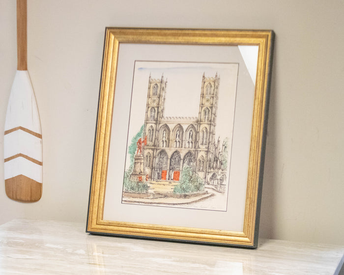 Notre Dame Basilica Montreal Etching & WaterColor Wall Decor