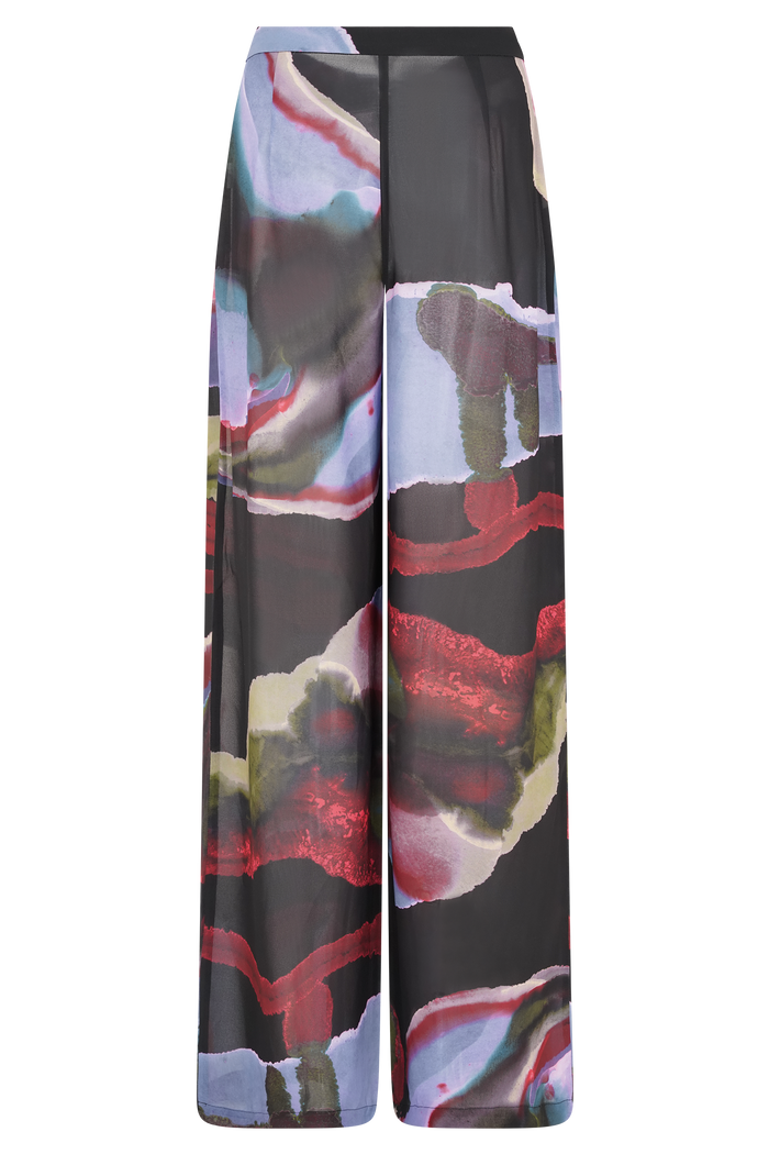 Rachel Chiffon Straight Leg Pants - Multi Fluid Reverie Print