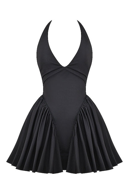 black halter mini dress