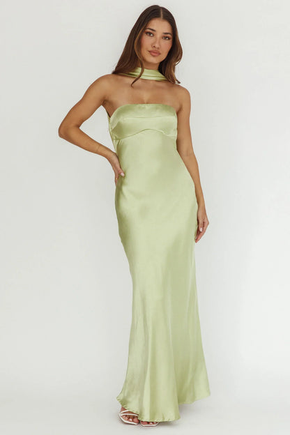 Damsel Reverse Halter Maxi Dress Pistachio