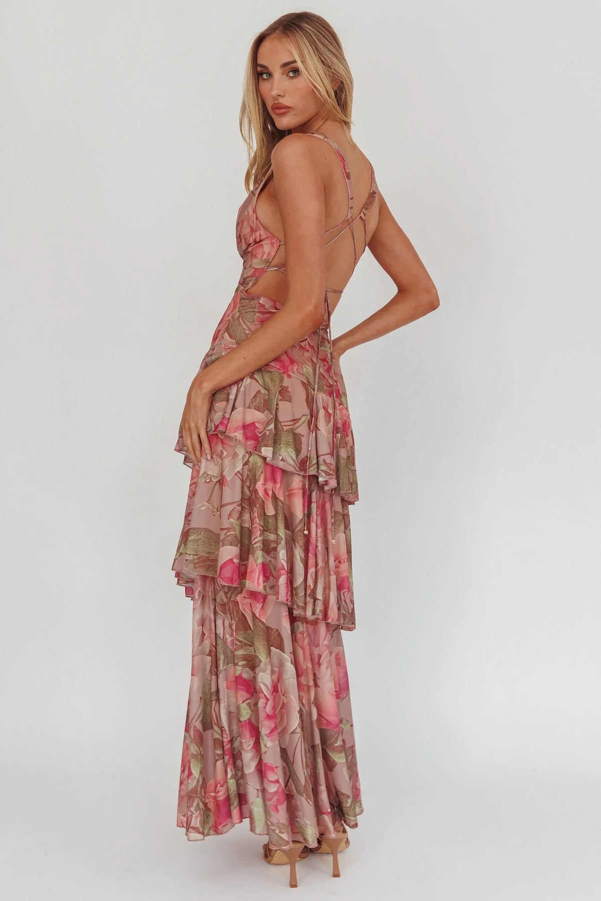 Veda Strappy Back Maxi Dress Roses Blush