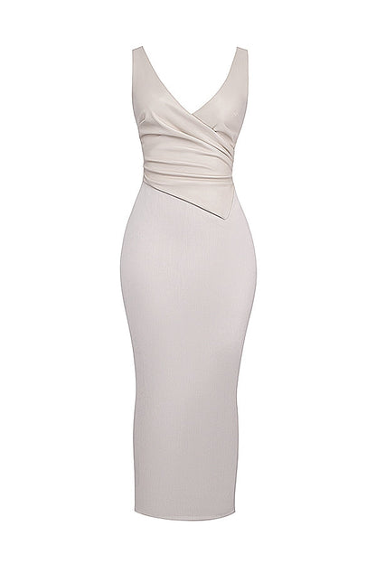 ecru vegan leather maxi dress