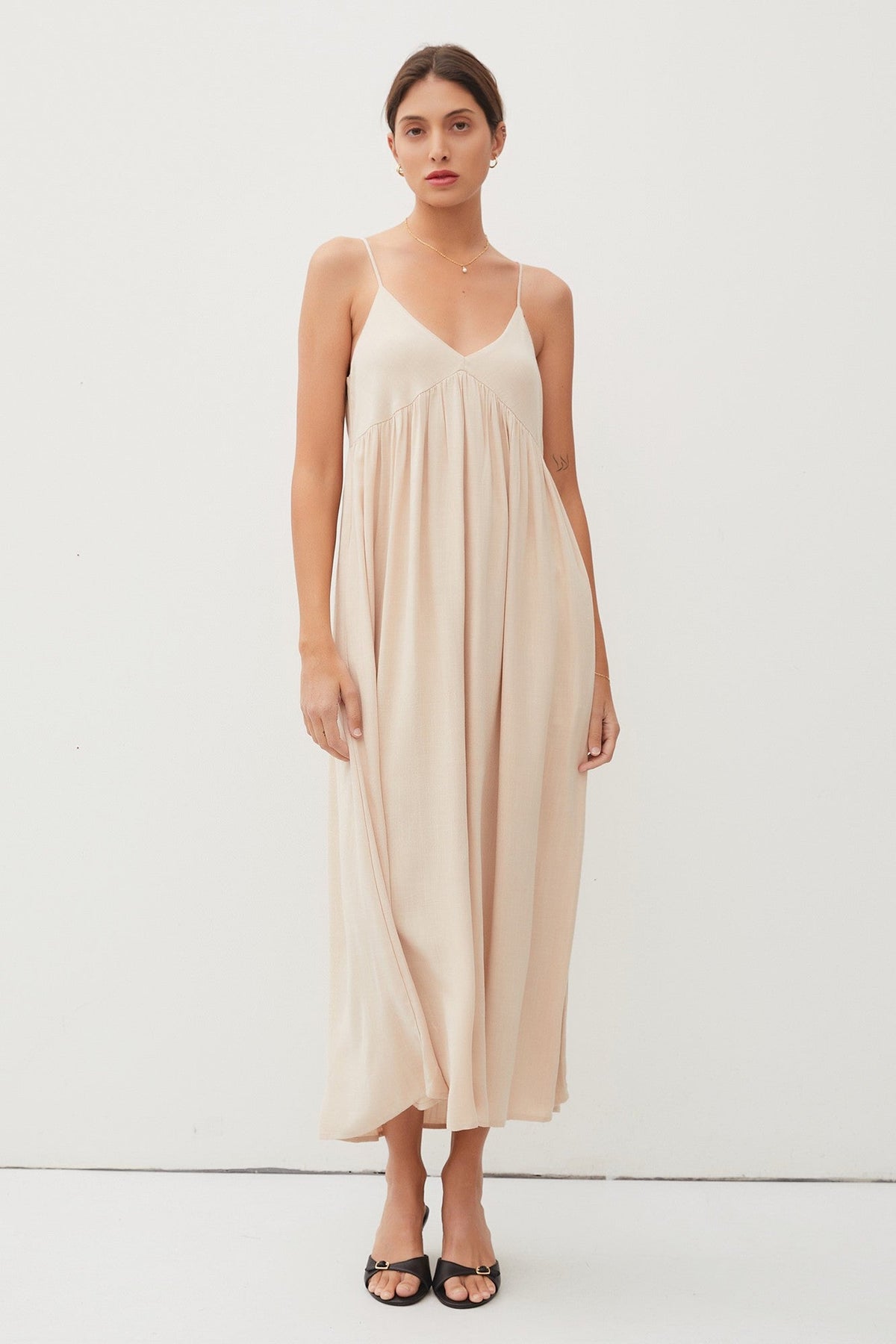 Beige Flowy Maternity Maxi Dress
