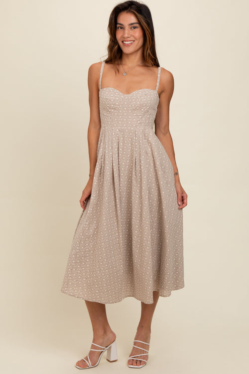 Beige Floral Embroidered Maxi Dress