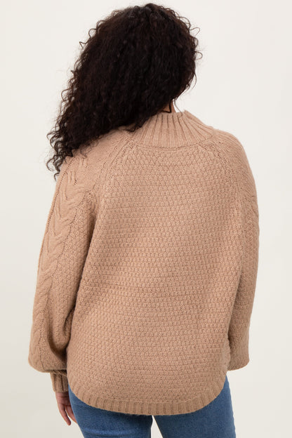 Beige Mixed Chunky Cable Knit Mock Neck Sweater