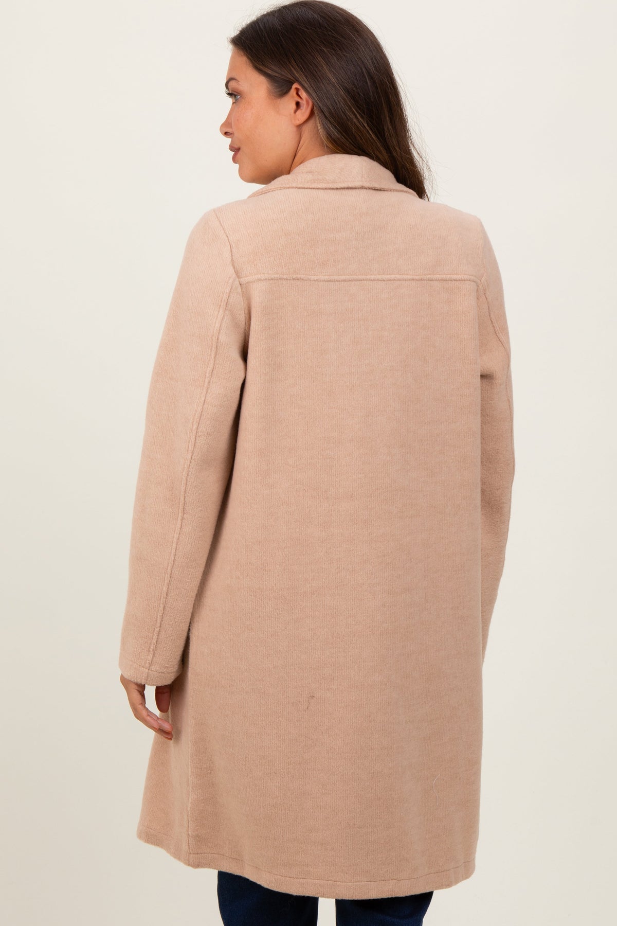 Beige Knit Relaxed Fit Maternity Coat Jacket