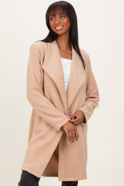 Beige Knit Relaxed Fit Coat Jacket