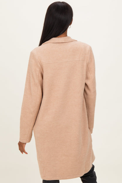 Beige Knit Relaxed Fit Coat Jacket