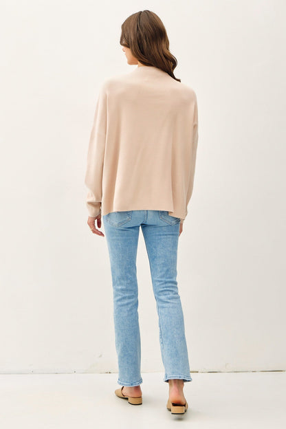 Beige Relaxed Fit Mock Neck Sweater