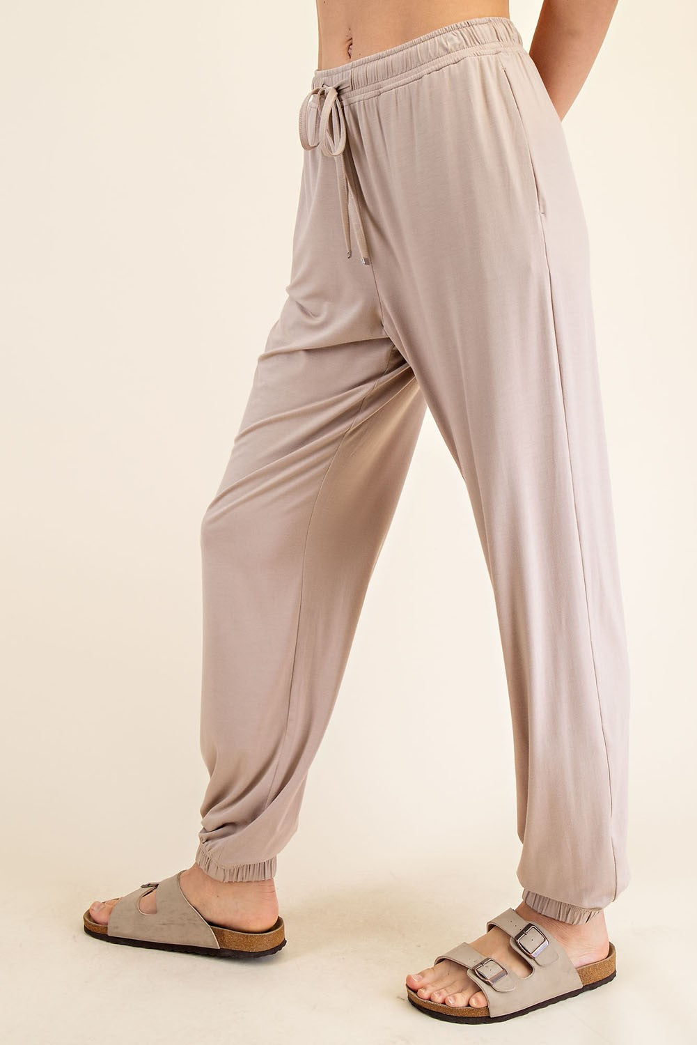 Beige Drawstring Jogger Pants