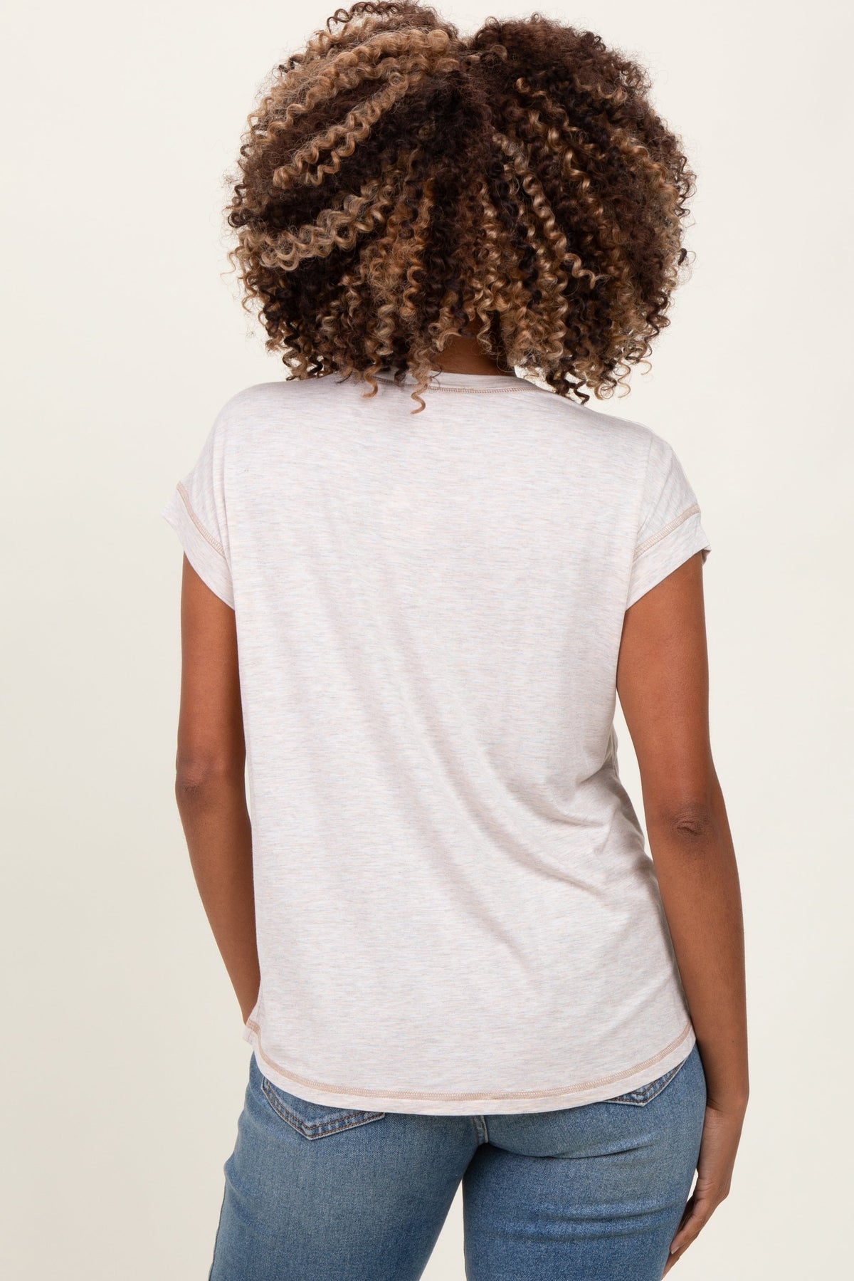 Beige Double Layer Short Sleeve Maternity Nursing Top