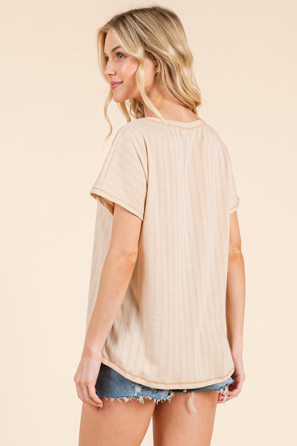 Beige Ribbed Relaxed Tee