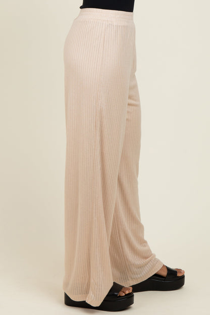 Beige Ribbed Side Pocket Lounge Pants