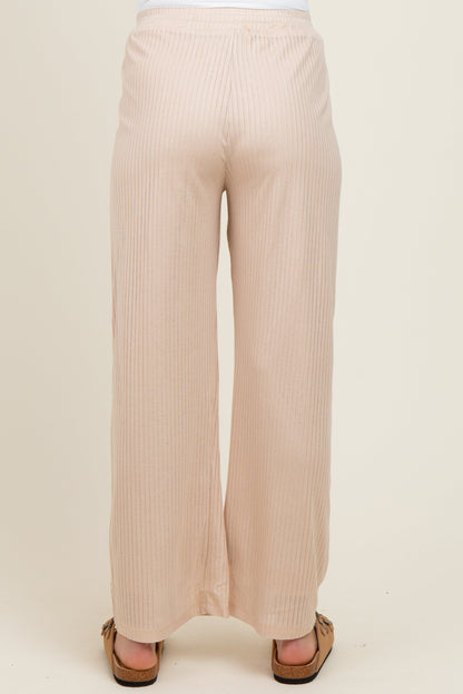 Beige Ribbed Side Pocket Maternity Lounge Pants