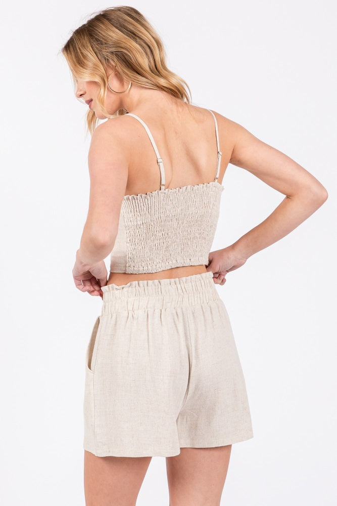 Beige Linen Blend Shorts