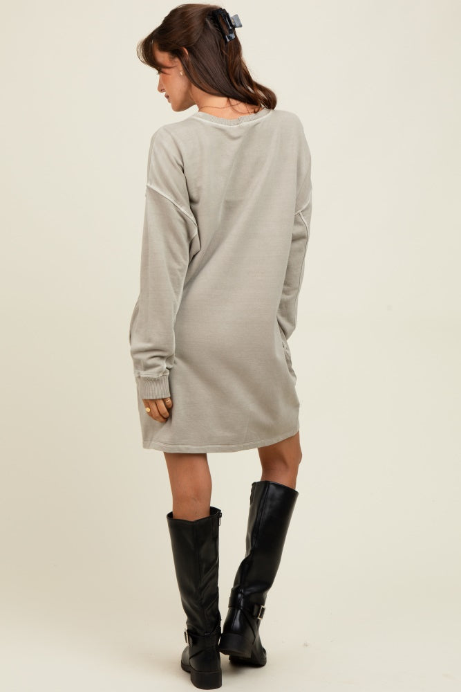 Beige Oversized Long Sleeve T-Shirt Dress
