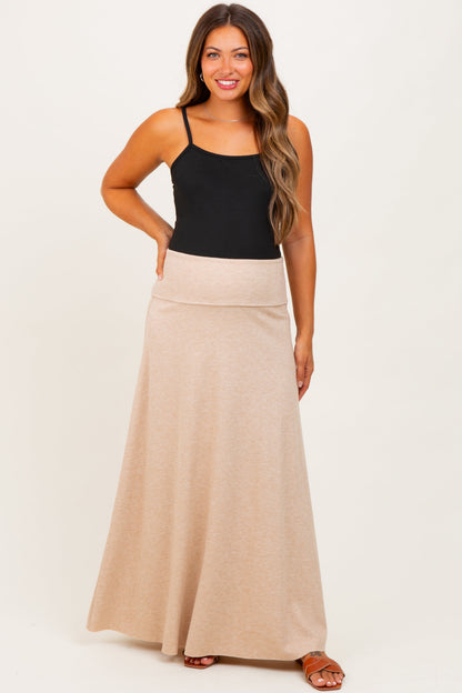 Beige Ribbed Maternity Maxi Skirt
