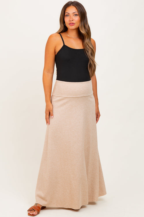 Beige Ribbed Maternity Maxi Skirt