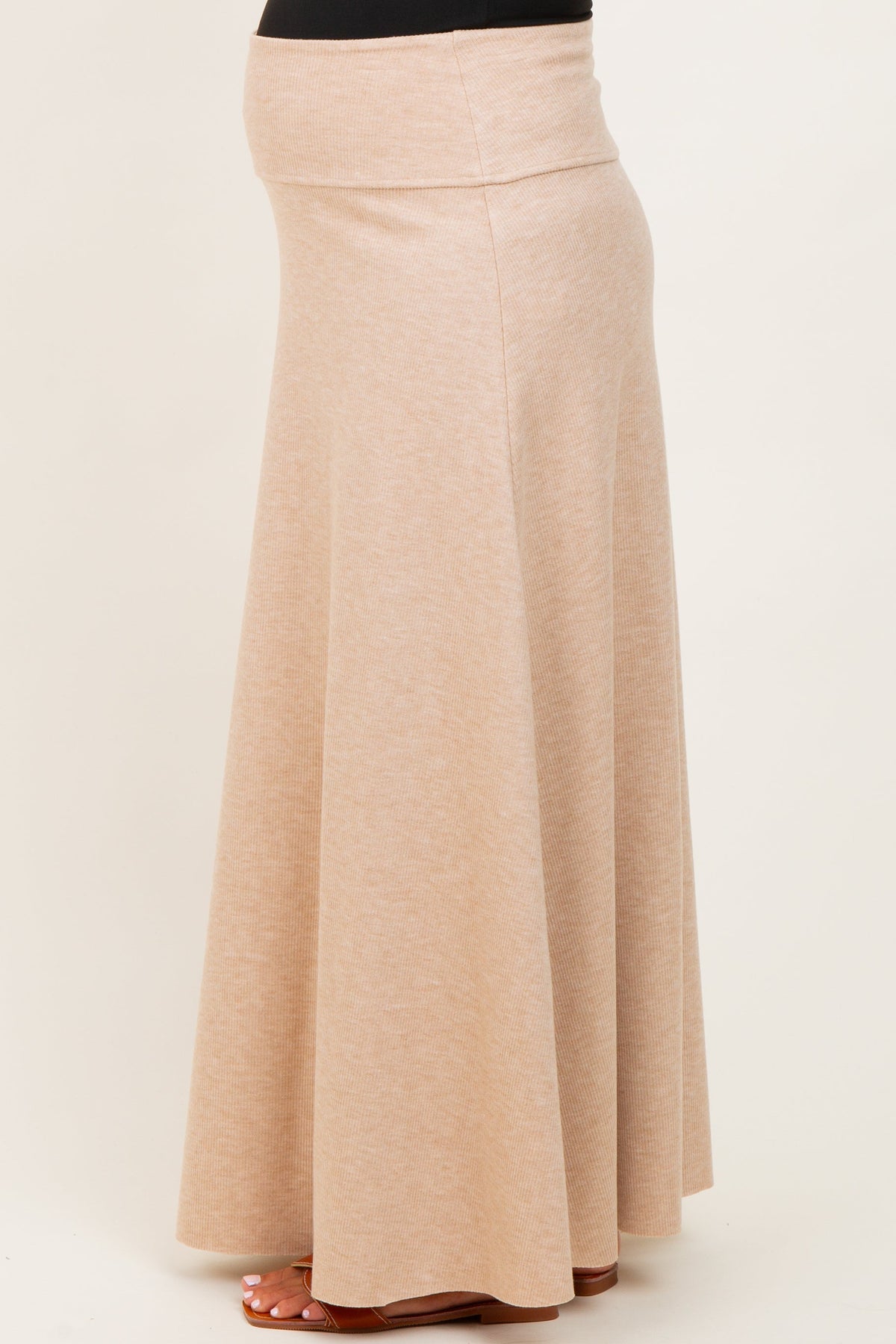 Beige Ribbed Maternity Maxi Skirt