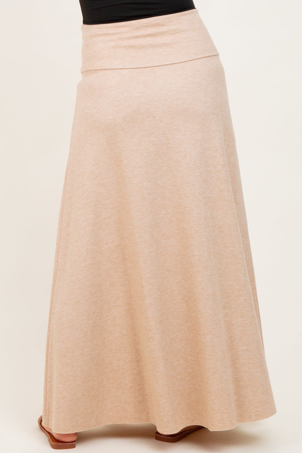 Beige Ribbed Maternity Maxi Skirt