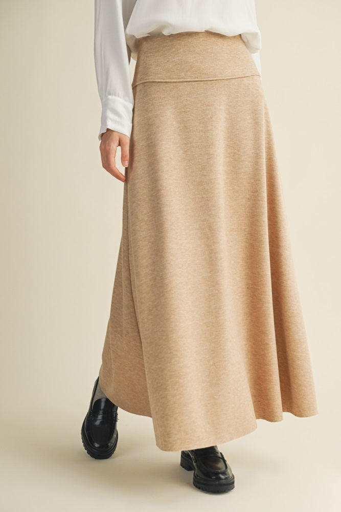 Beige Ribbed Maxi Skirt
