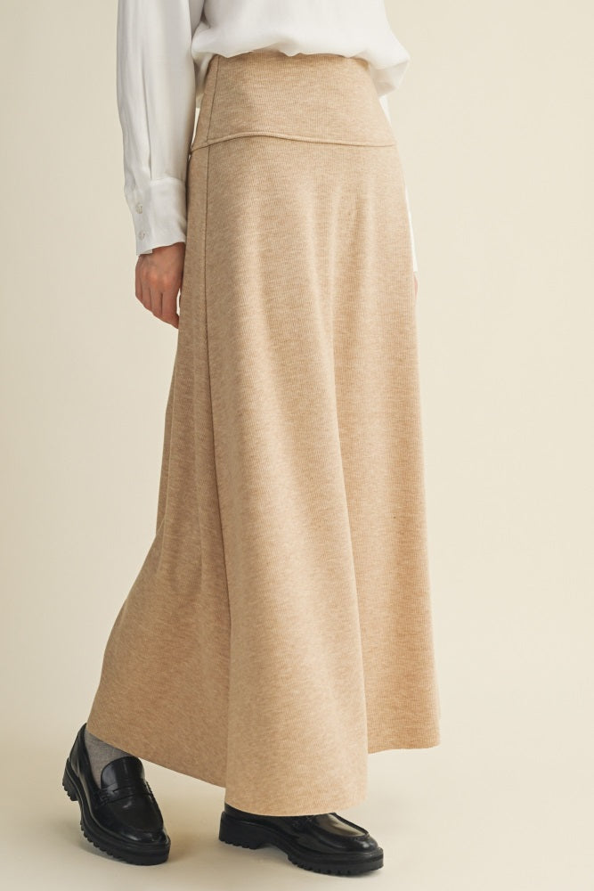 Beige Ribbed Maxi Skirt