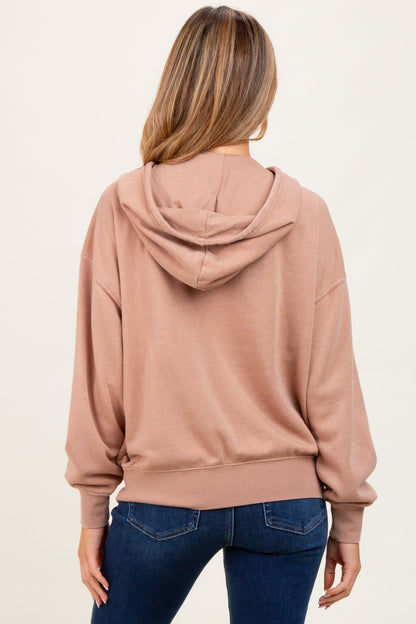 Beige Drop Shoulder Long Sleeve Oversized Maternity Hoodie