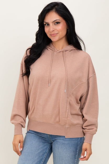 Beige Drop Shoulder Long Sleeve Oversized Maternity Hoodie