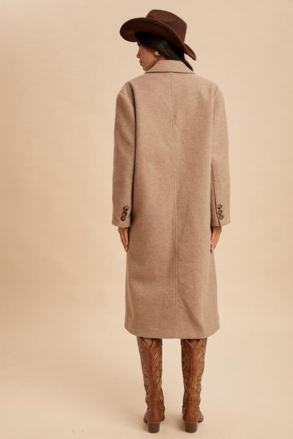 Beige Felted Double Breasted Lapel Duster Coat